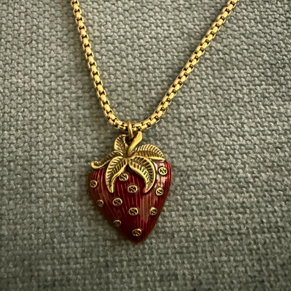 Gold Strawberry Pendant Necklace
